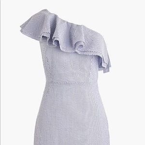 Jcrew one shoulder seersucker dress